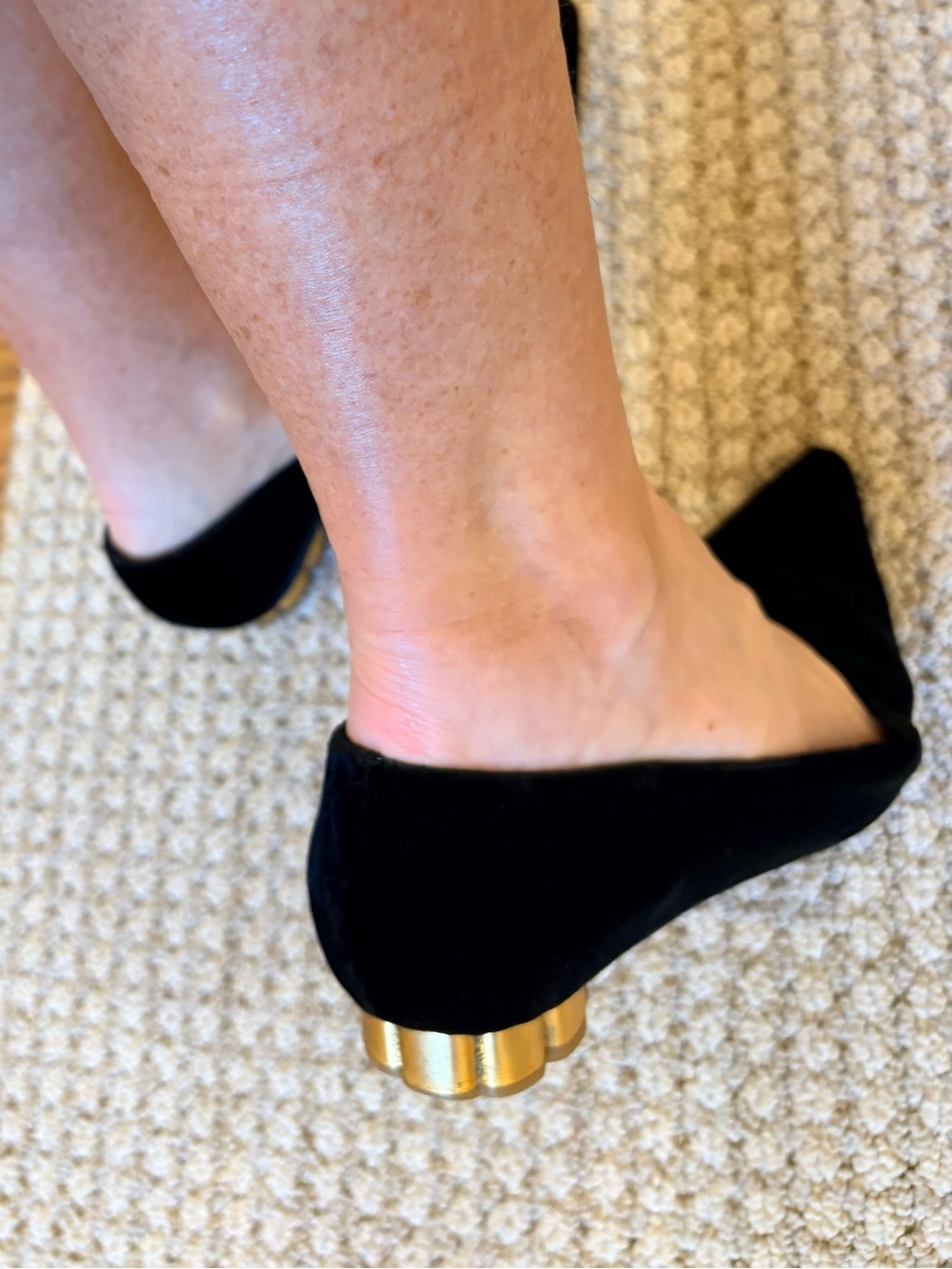 Salvatore Ferragamo Black Velvet Bari Ballet Flat with Gold Sculpted Heel - Picture 5 of 8